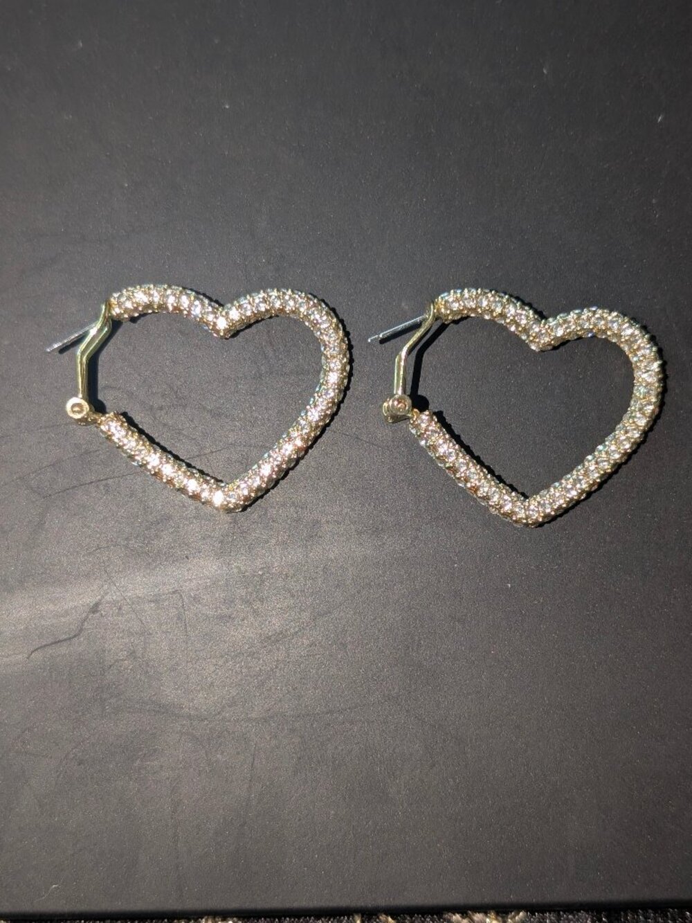 CZ Pave Heart Pierced Earrings Gold Plated